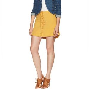 Free People Walk My Way linen blend mustard Corset Lace Up Skirt size Small
